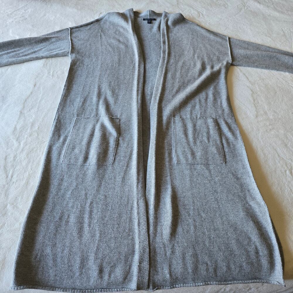 Eileen fisher Peruvian Organic Cotton Gray Long Cardigan L Layering Minimalist - Picture 7 of 11